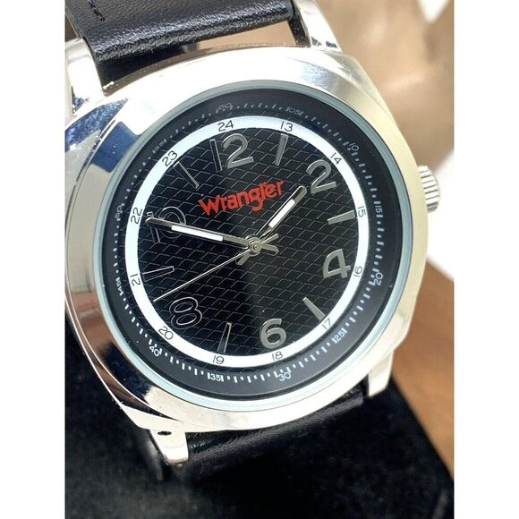 Wrangler Men's Watch WRT2501-1B Quartz Black Dial Leather Band 44mm - Picture 1 of 15